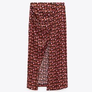 ZARA Floral MIDI SKIRT With Front Rushing